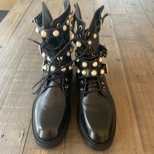 ZARA leather boots with pearls NWT